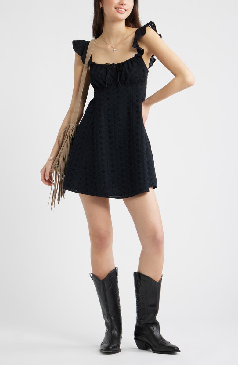 BP. Eyelet Embroidery Flutter Sleeve Minidress, Main, color, 
