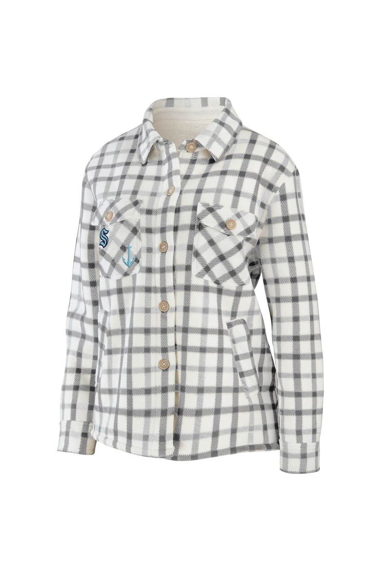 Women's WEAR by Erin Andrews Oatmeal Seattle Kraken Plaid Button-Up Shirt Jacket, Alternate, color, Oatmeal