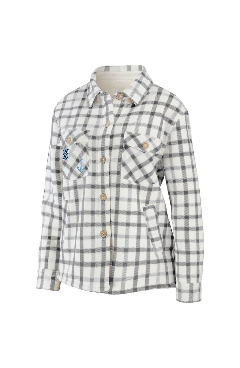 WEAR by Erin Andrews Women's WEAR by Erin Andrews Oatmeal Seattle Kraken Plaid Button-Up Shirt Jacket, Alternate, color, Oatmeal