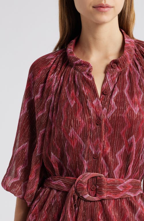 CIEBON CIEBON ANISTON METALLIC BELTED PLISSÉ SHIRTDRESS