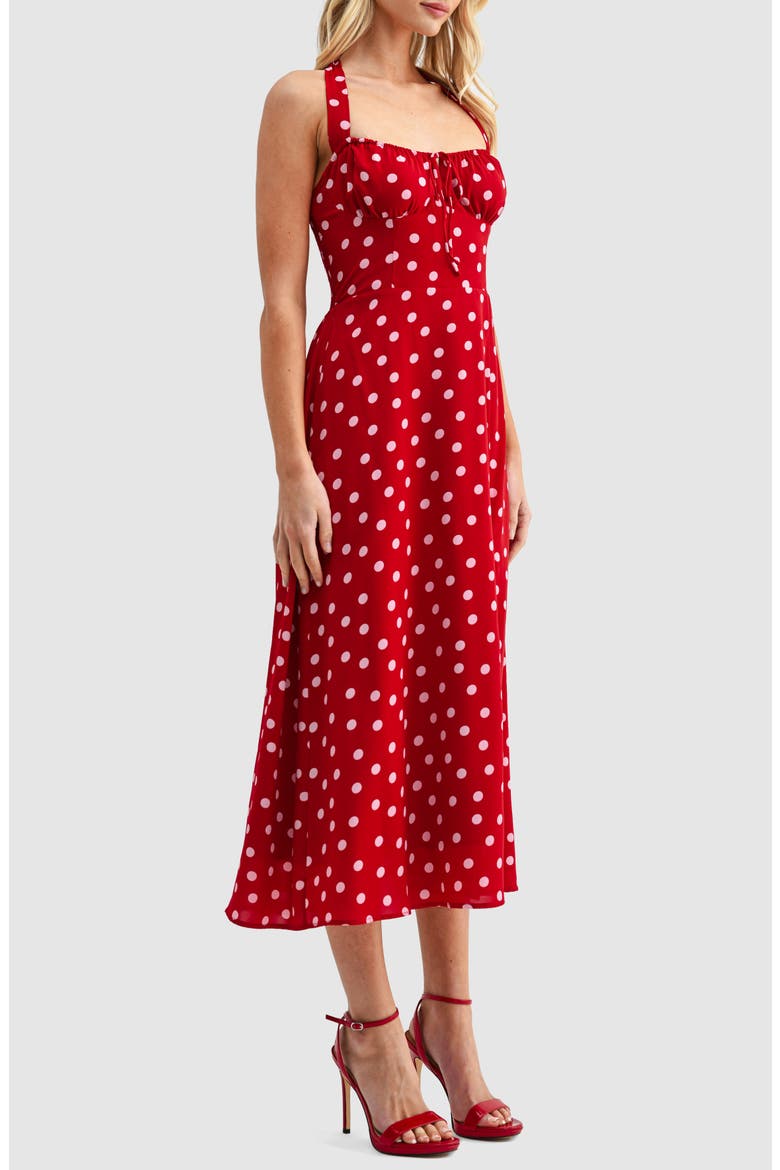 Dot Halter Midi Dress, Alternate, color, RED PINK DOT
