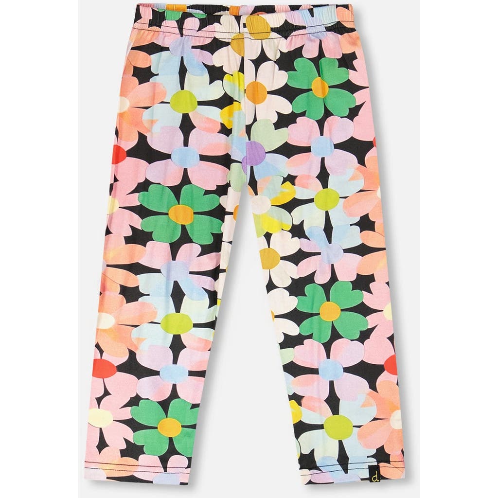 Deux par Deux Viscose Slim Fit Flowers Leggings in Black Floral Print at Nordstrom, Size 6