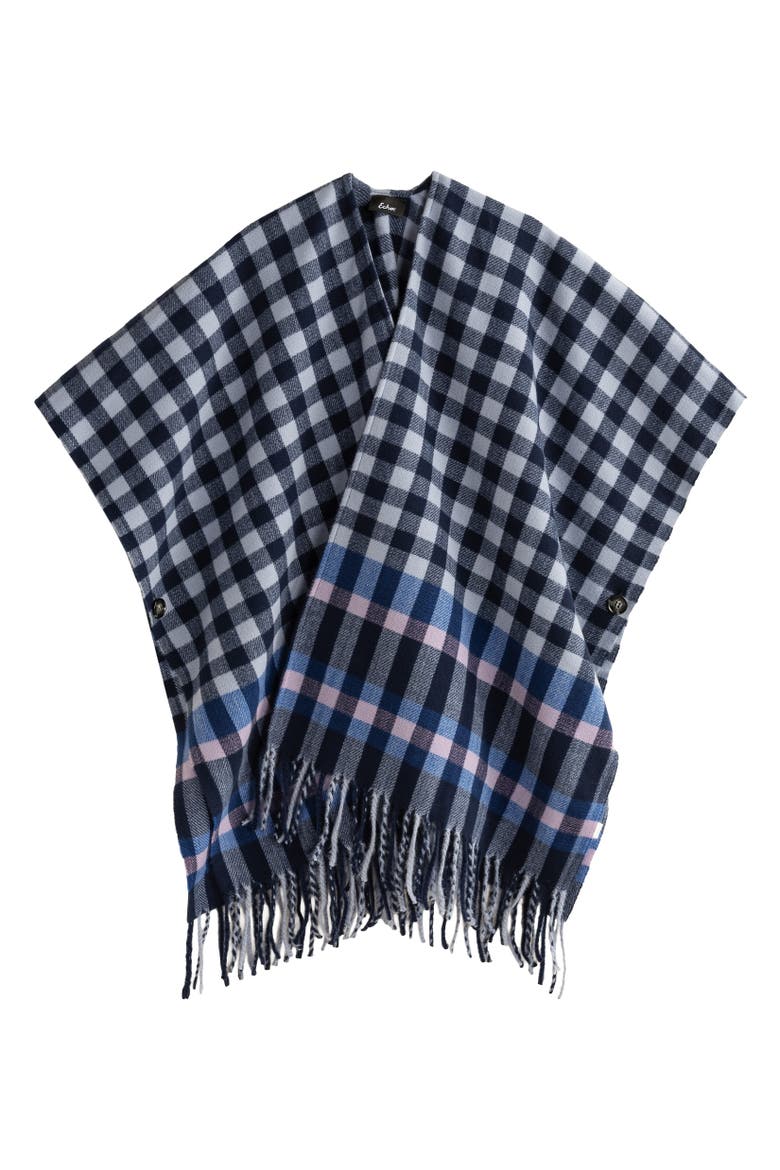 Bordered Check Ruana, Main, color, Navy