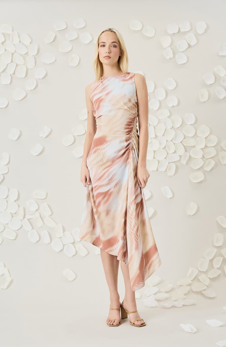 Luxely Asymmetric Satin Midi Dress, Alternate, color, 