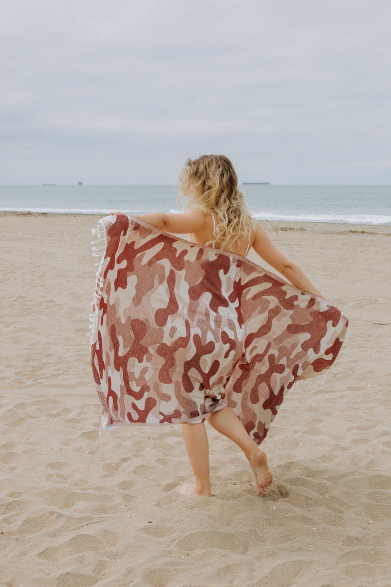 Camo Print Organic Sand Resistant Reversible Turkish Towel, Alternate, color, Burgundy
