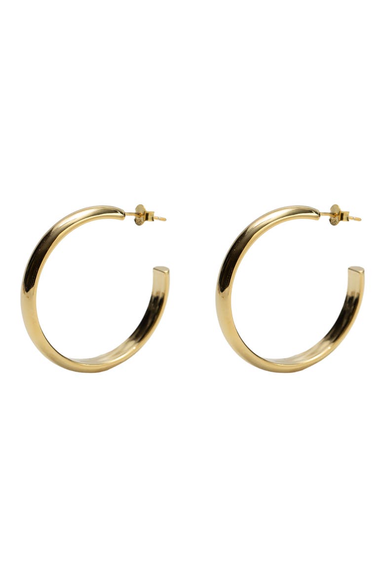 18K Gold Plate Sterling Silver Flat Edge Hoop Earrings, Main, color, GOLD