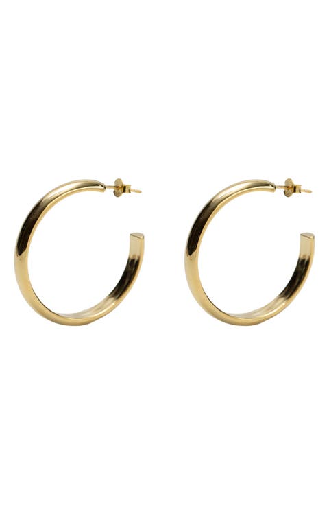 18K Gold Plate Sterling Silver Flat Edge Hoop Earrings