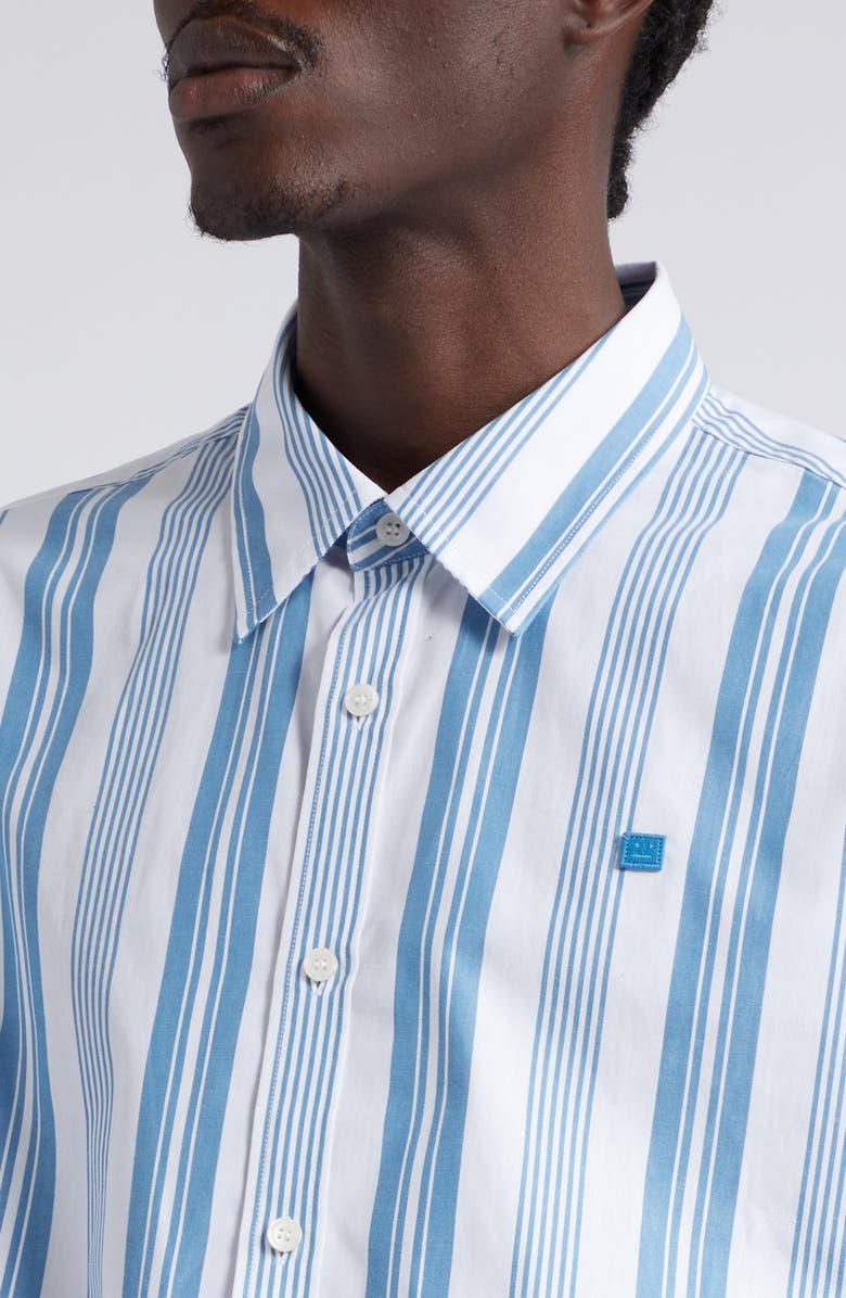 Acne Studios Gender Inclusive Stripe Face Patch Button-Up Shirt, Alternate, color,