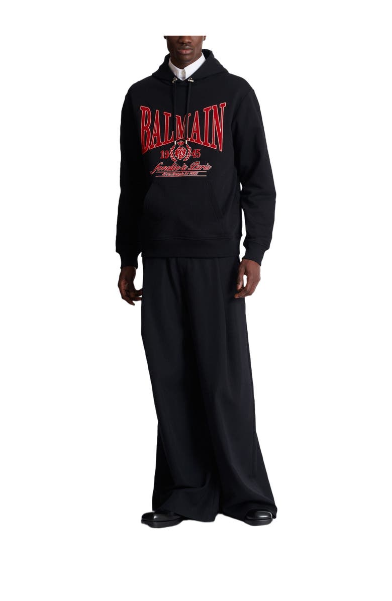 Balmain Flocked Balmain College hoodie, Alternate, color, 