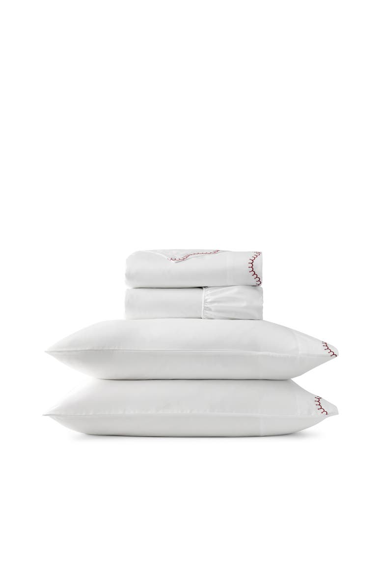 Lucerne Scallop Luxury Cotton Sateen Embroidered Sheet Set Bundles, Main, color, Raspberry