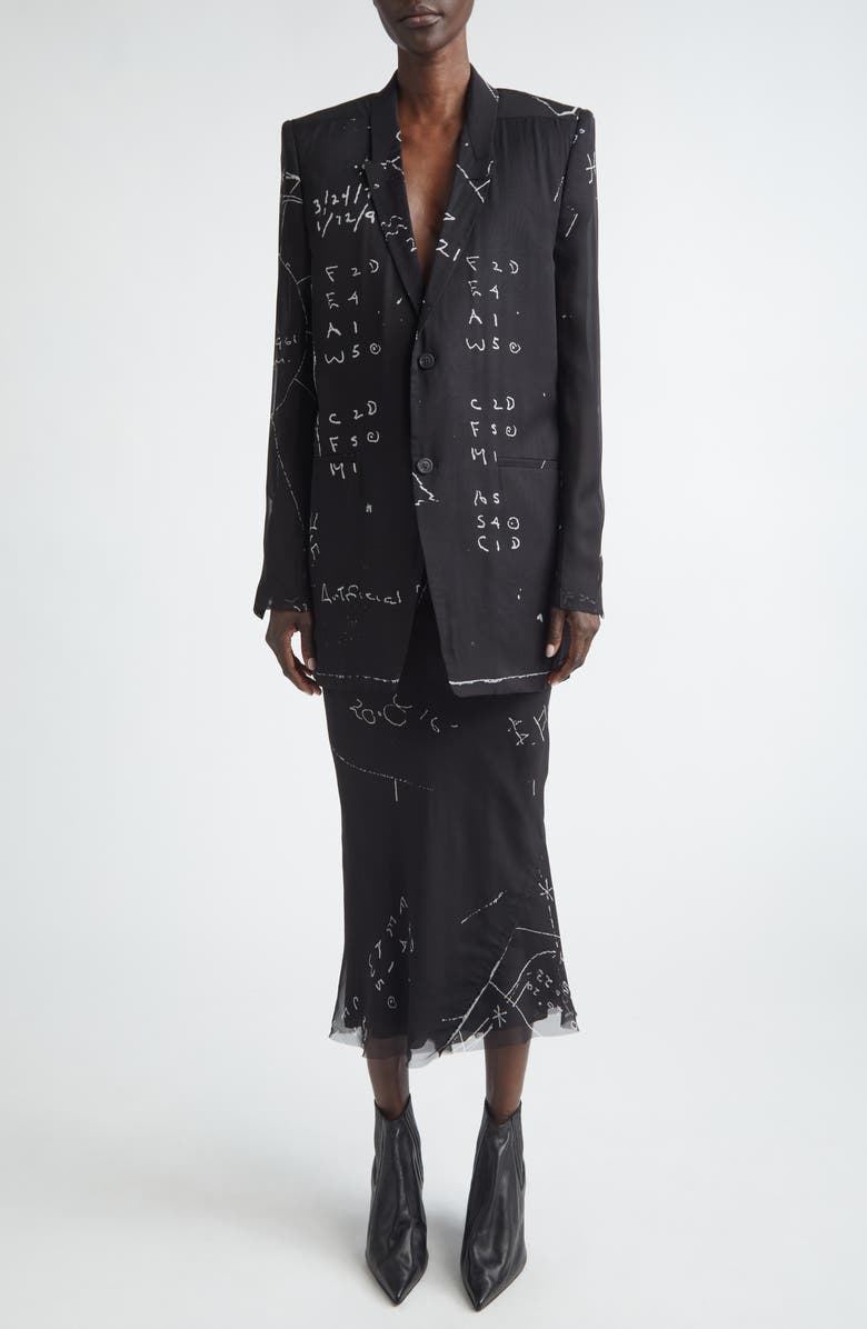 Rick Owens Temple Concordian Print Silk Chiffon Jacket, Alternate, color, Black/ Milk