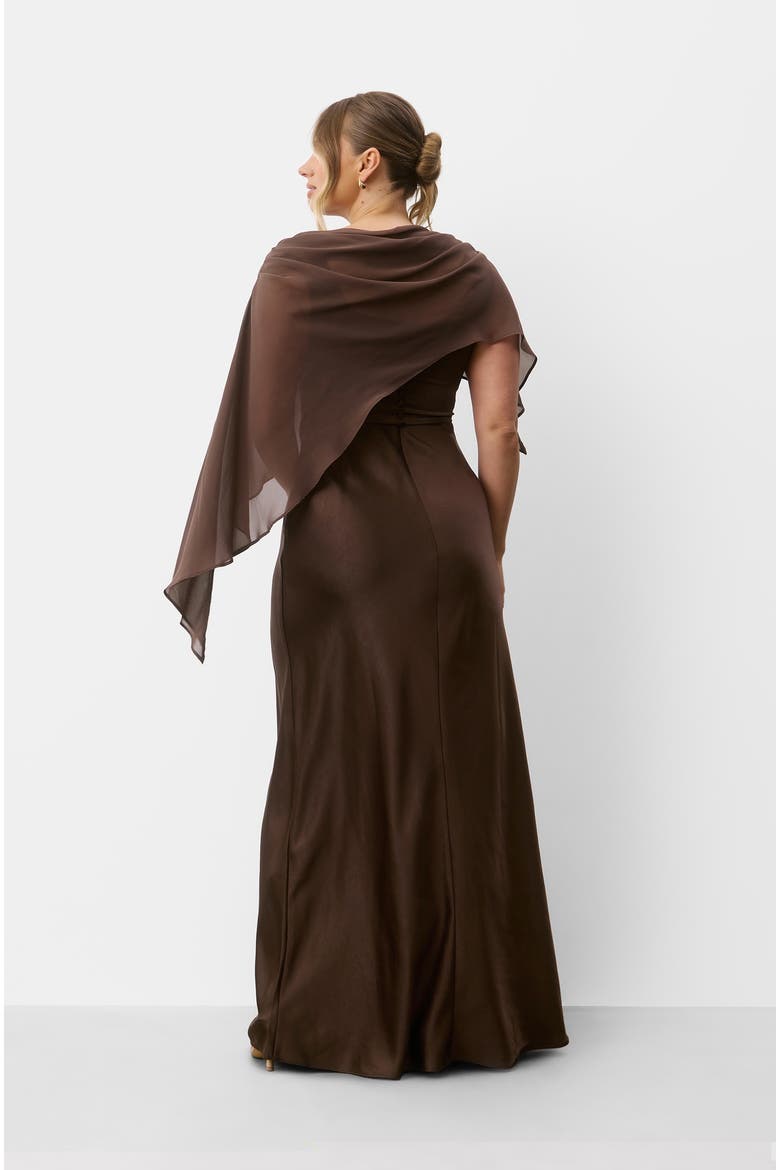 Square Neck Satin Bridesmaid Dress, Alternate, color, Chocolate