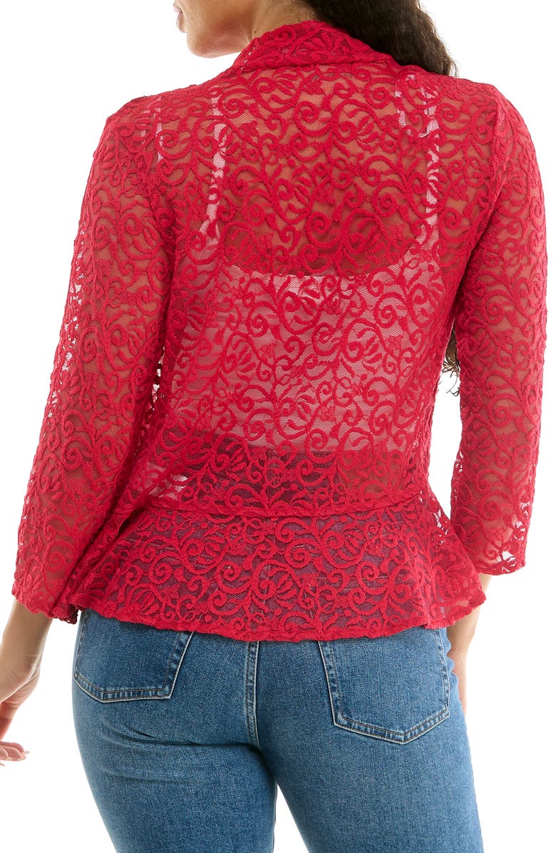 Nina Leonard Lace Three-Quarter Sleeve Bolero, Alternate, color, Cherry