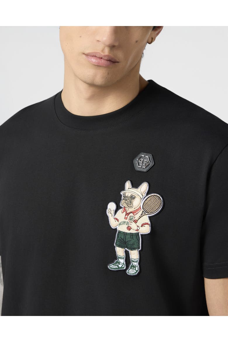 Round Neck T-Shirt New York Tennis Patch Men, Alternate, color, black