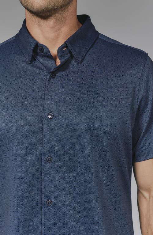7 Diamonds Ludlow Geo Print Short Sleeve Stretch Button-up Shirt In Blue