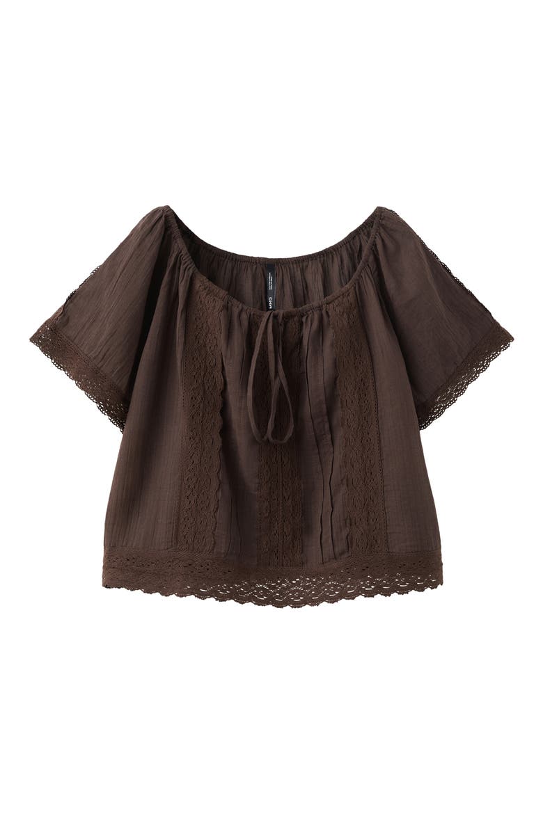 Pintuck Lace Trim Cotton Shirt, Alternate, color, BROWN