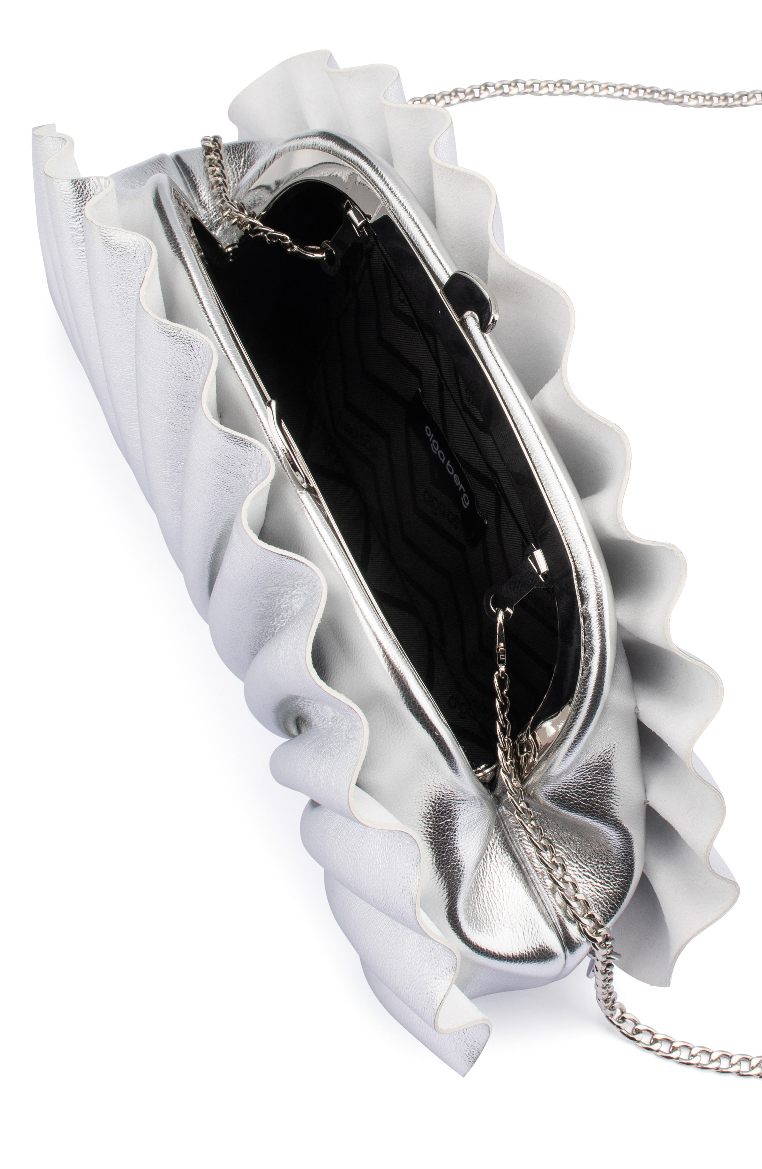 Olga Berg Hollie Pleated Faux Leather Frame Clutch, Alternate, color, Silver