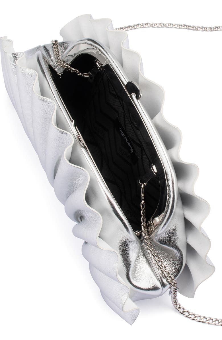 Olga Berg Hollie Pleated Faux Leather Frame Clutch, Alternate, color, Silver