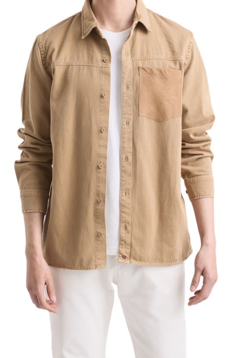 Long-Sleeve Cotton Overshirt With Leather Pocket