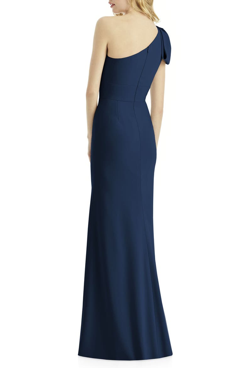 Bow One-Shoulder Trumpet Gown, Alternate, color, MIDNIGHT