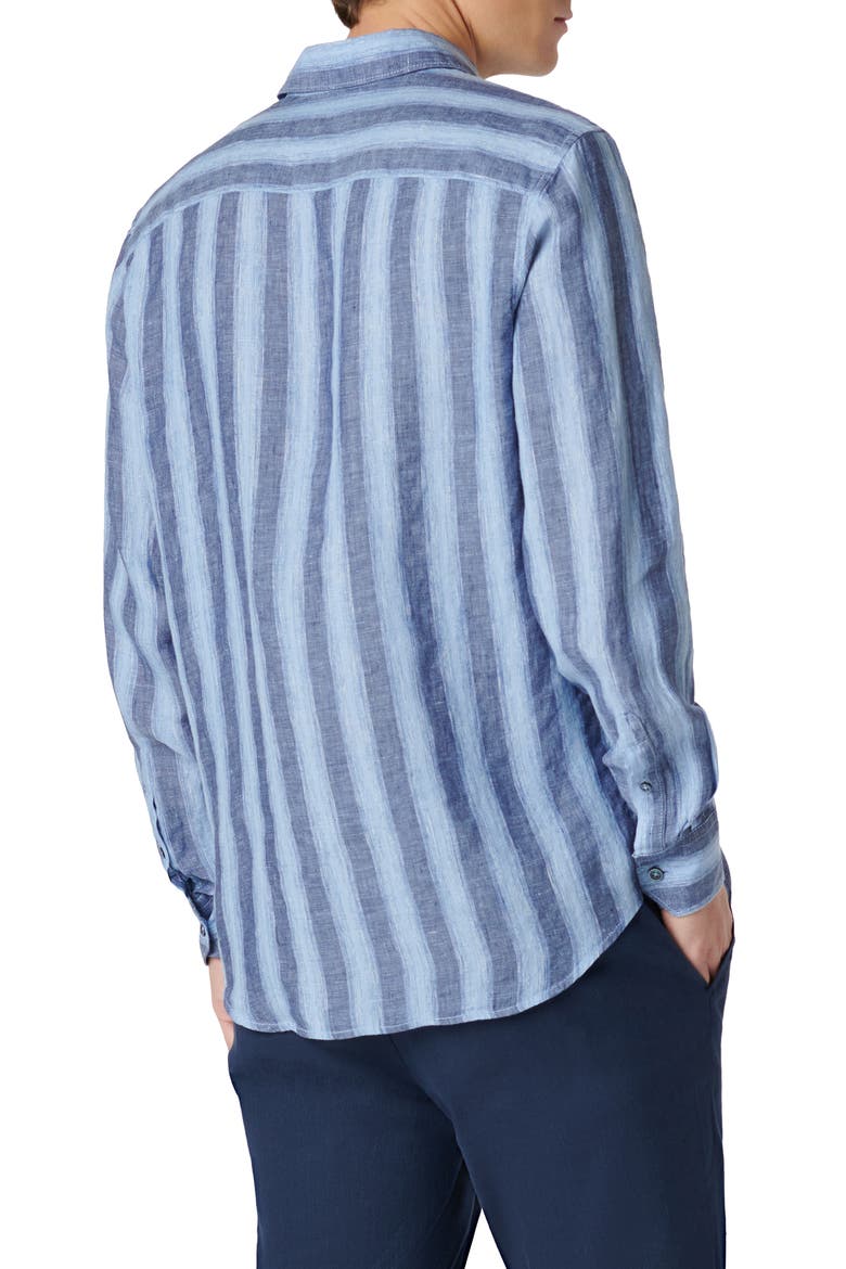 Julian Shaped Fit Stripe Linen Button-Up Shirt, Alternate, color, CLASSIC BLUE