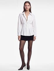 Koton Pleated Waist Long Sleeve Lapel Poplin Shirt