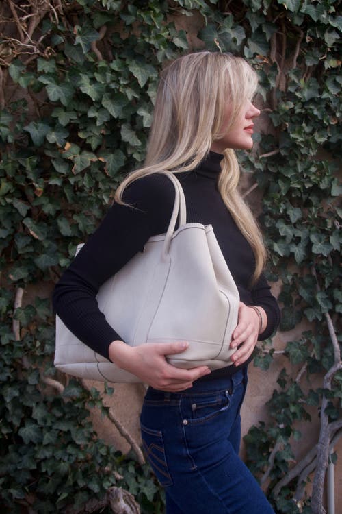 Ezra Arthur Audrey American Steer Leather Tote Bag In Gray