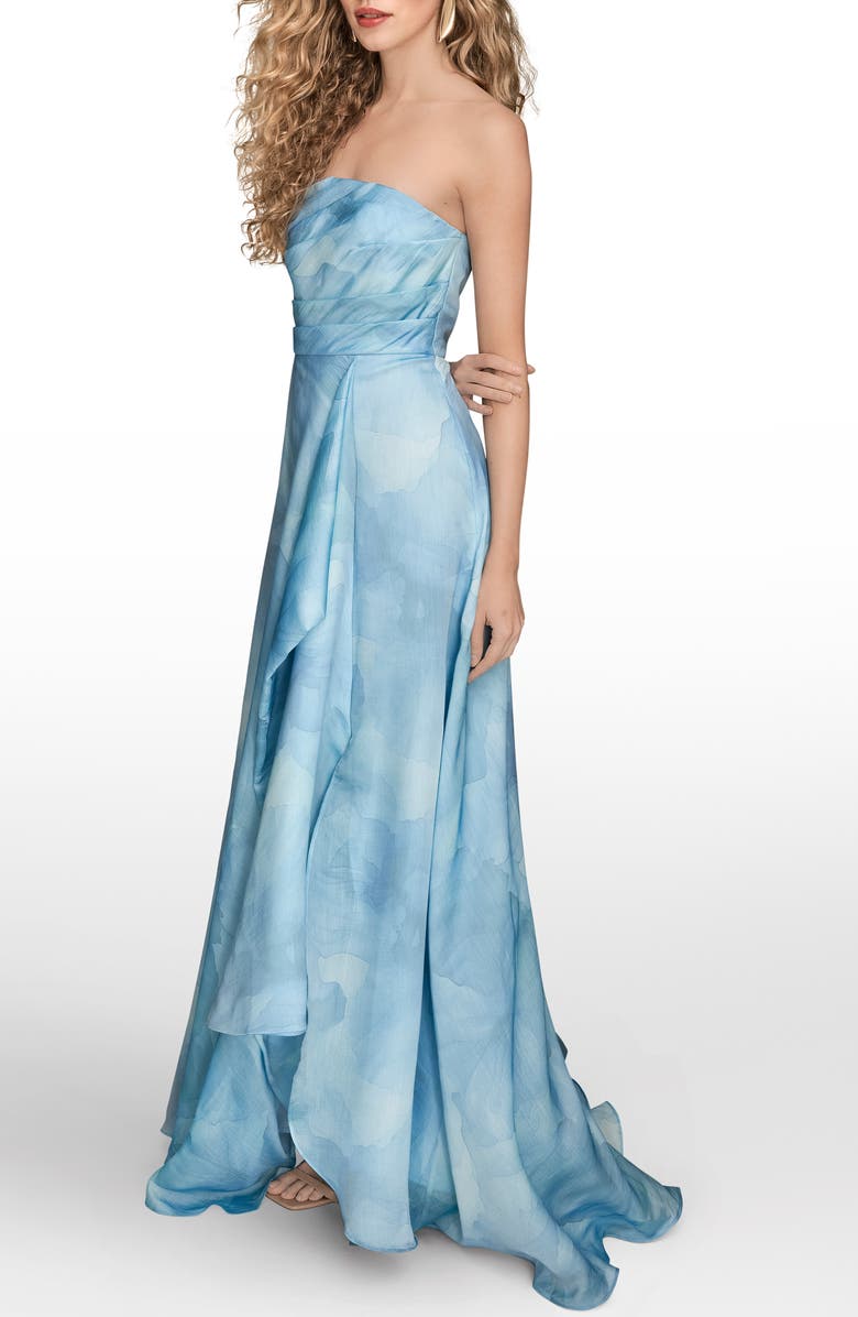 Donna Karan New York Abstract Floral Strapless Gown, Alternate, color, Cielo Multi