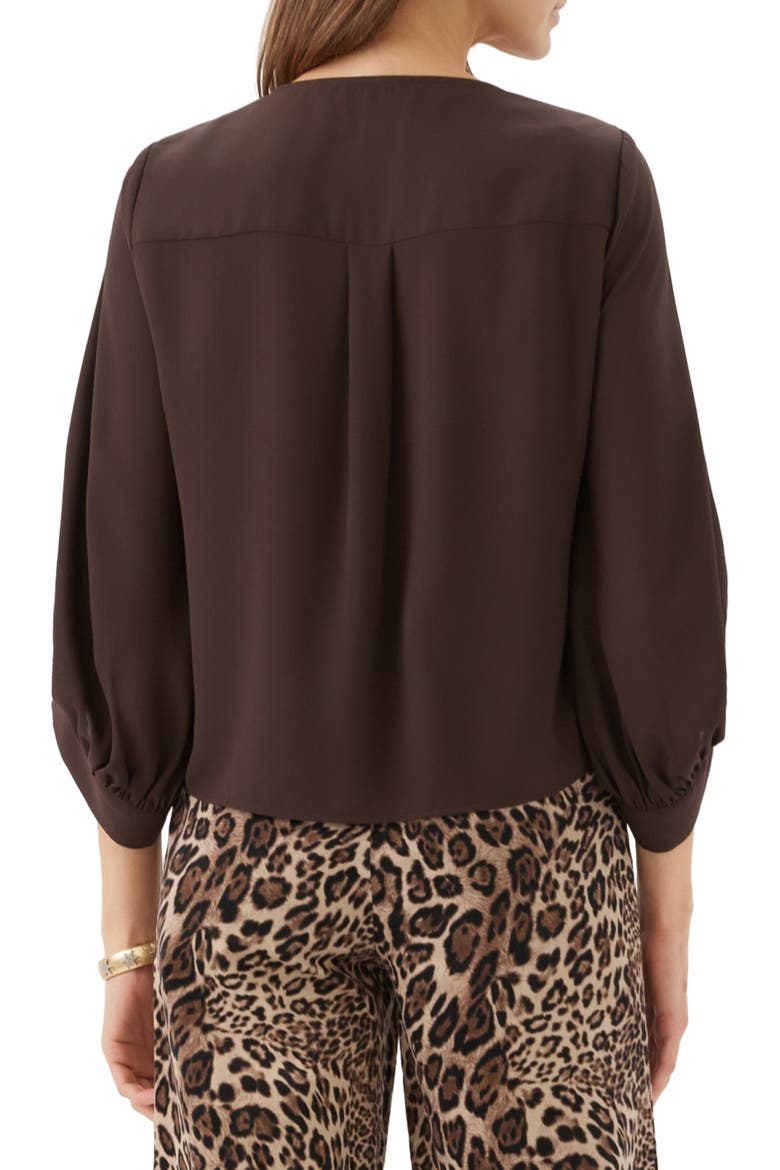 Blouson Sleeve Tie Front Top, Alternate, color, CHOCOLATE