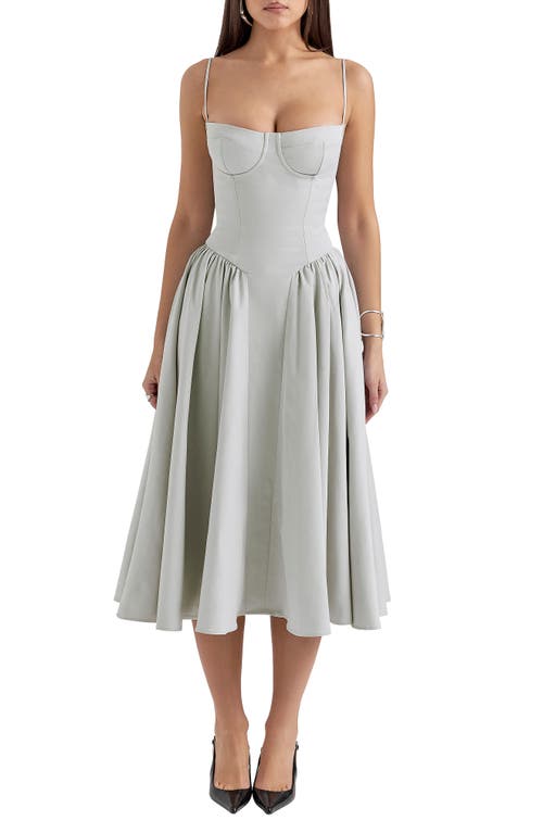 House Of Cb Womens Samaria Corseted Woven Midi Dress Dove Grey Xs In Dove Grey