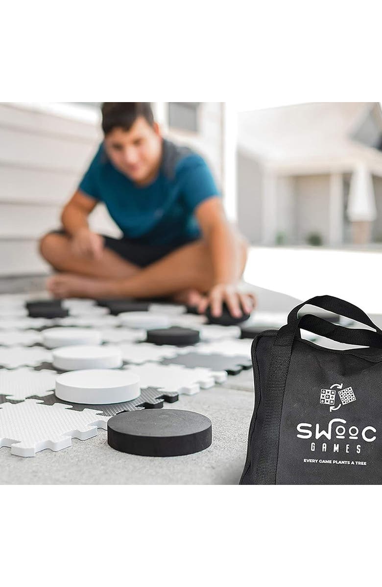 Swooc Games 2-in-1 Premium Giant Checkers & Tic Tac Toe Game, Alternate, color, Black, White