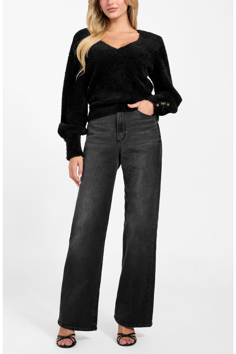 Niko Faux Fur Sweater, Alternate, color, BLACK-BLACK