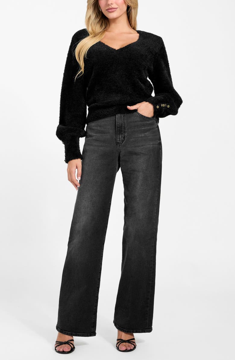 GUESS Niko Faux Fur Sweater, Alternate, color, Black-Black