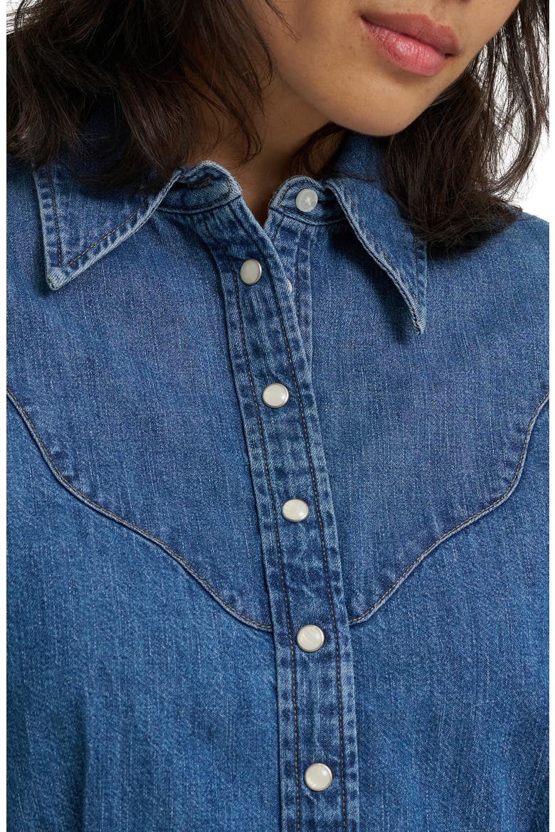 Western Peplum Denim Snap-Up Shirt, Alternate, color, LIGHT HAND
