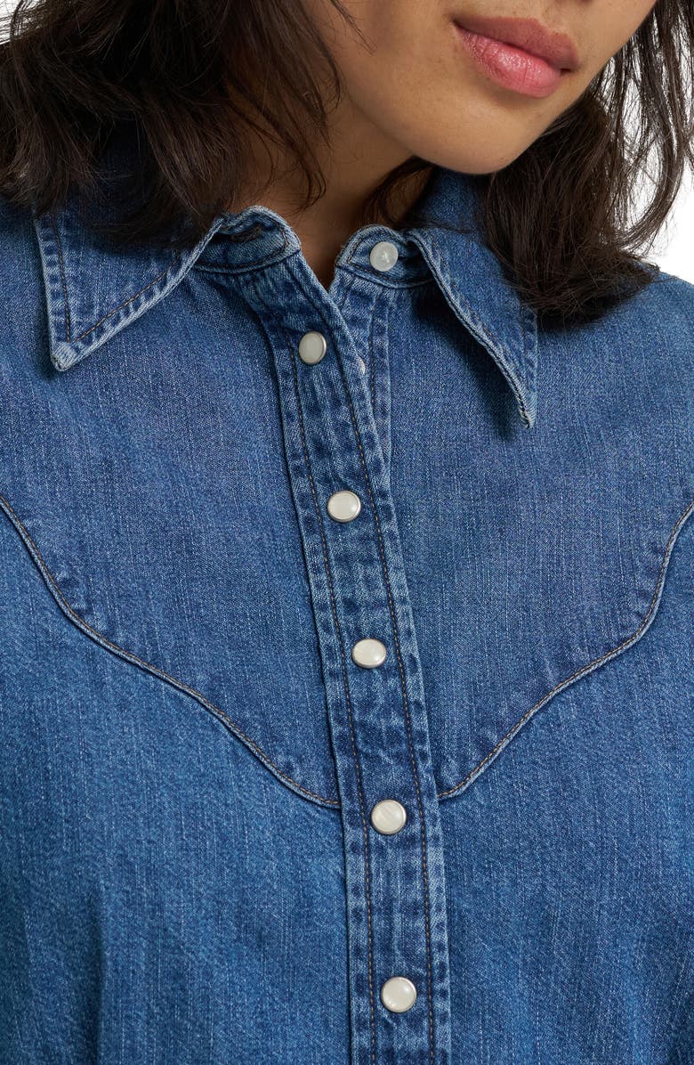 Wrangler Western Peplum Denim Snap-Up Shirt, Alternate, color, Light Hand