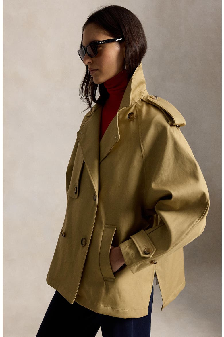 Balloon Cotton Twill Trench Coat, Alternate, color, KHAKI