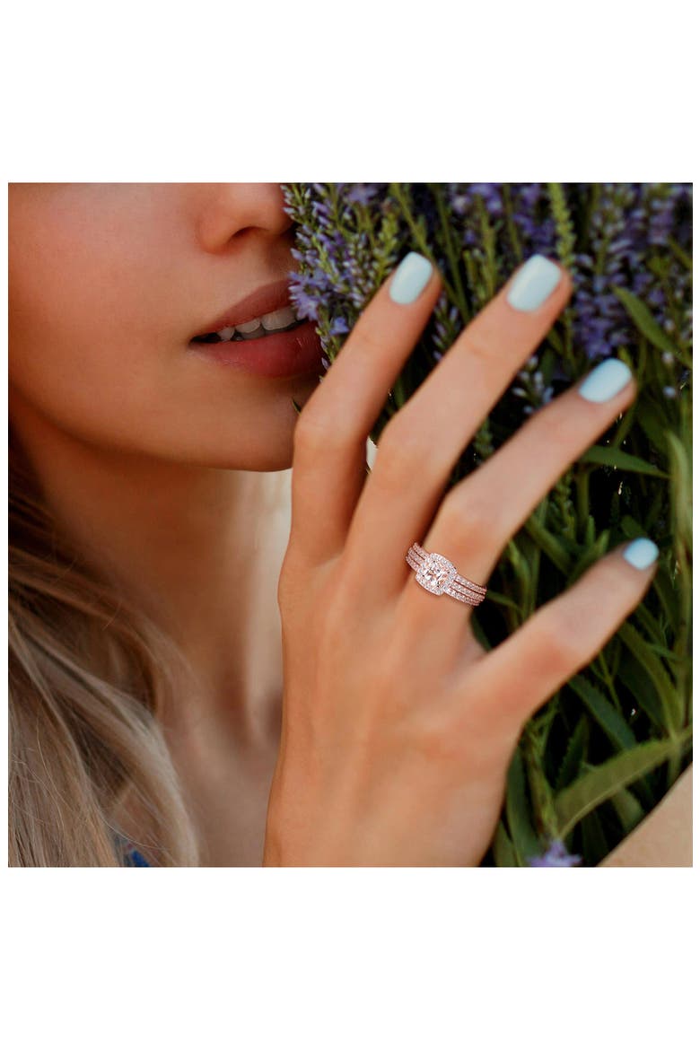 Set of 3 Morganite & Lab Grown White Sapphire Rings, Alternate, color, PINK