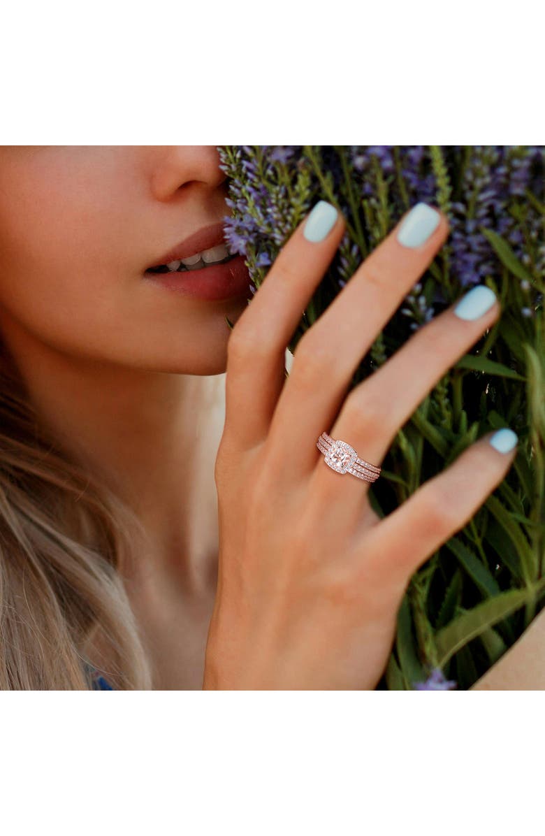 DELMAR Set of 3 Morganite & Lab Grown White Sapphire Rings, Alternate, color, Pink
