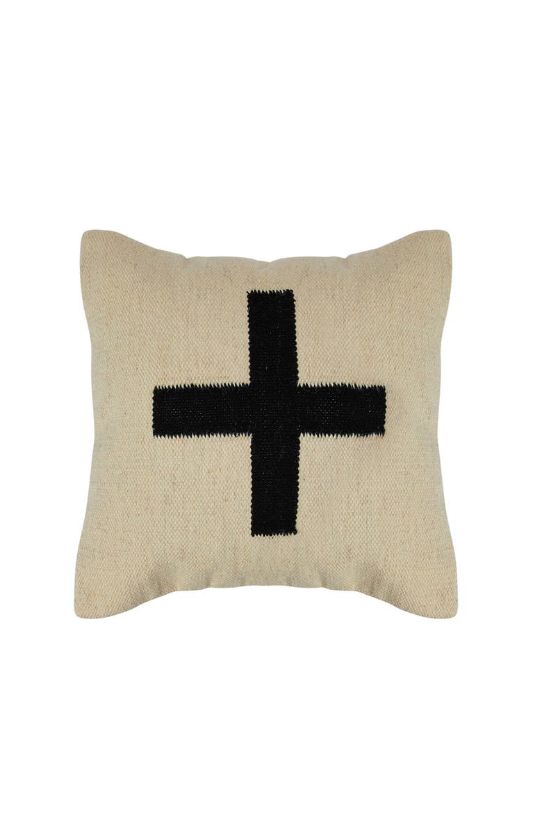 Storied Home Swiss Cross Cotton Wool Throw Pillow, Black and Natural, Main, color, Natural
