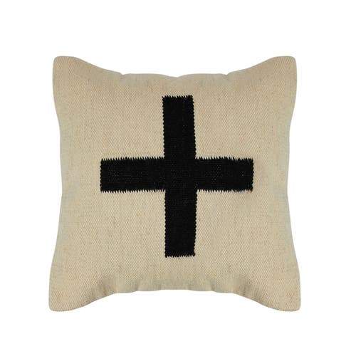 Storied Home Swiss Cross Cotton Wool Throw Pillow, Black And Natural In Brown