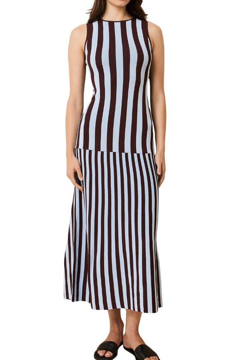 The Lucerne Mixed Stripe Knit Dress, Main, color, TWILIGHT / RAISIN BROWN