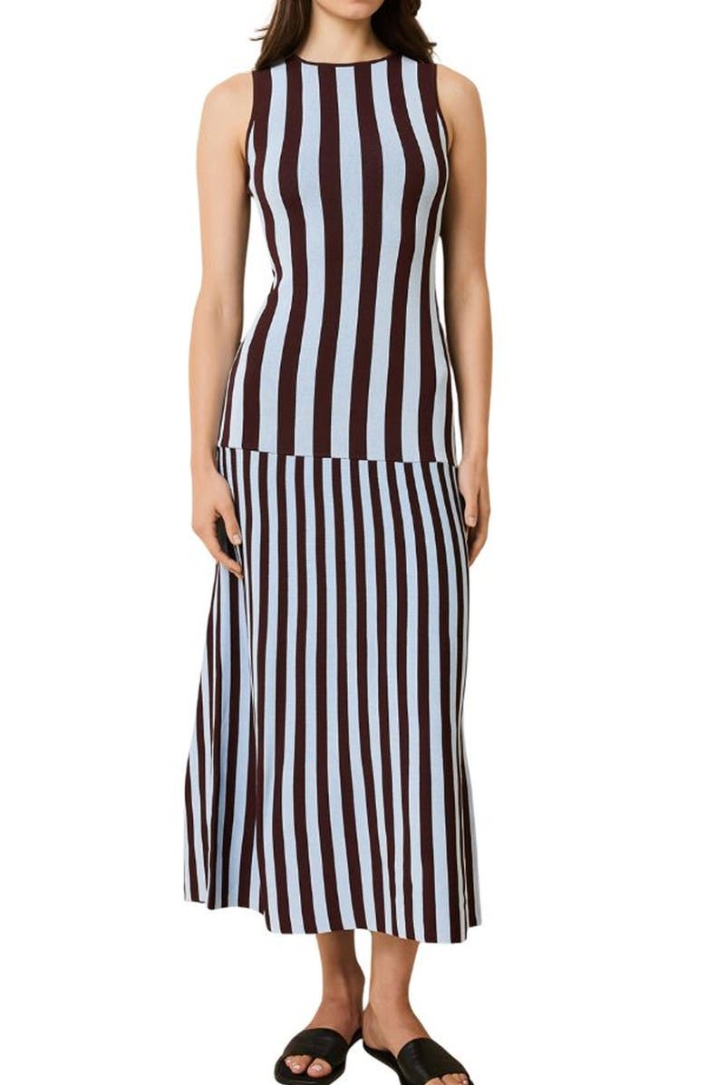 Solid & Striped The Lucerne Mixed Stripe Knit Dress, Main, color, Twilight / Raisin Brown