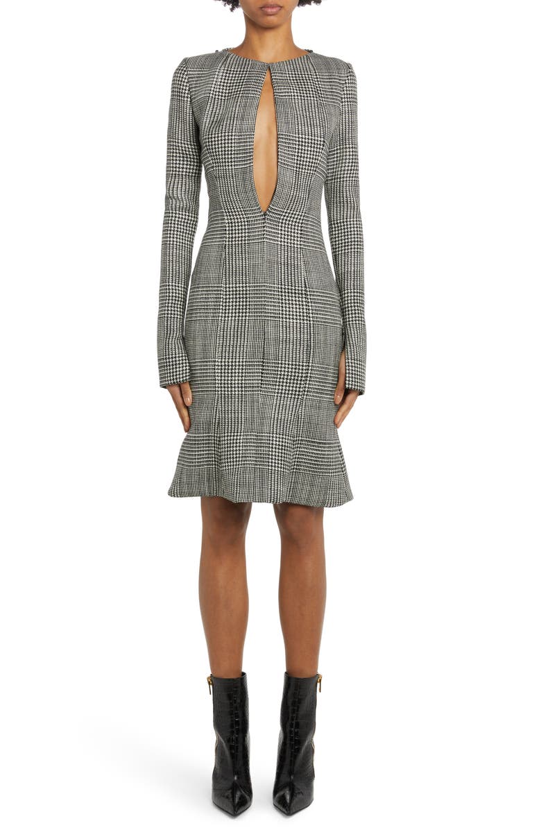 TOM FORD Glen Plaid Double Zip Wool Dress, Main, color,