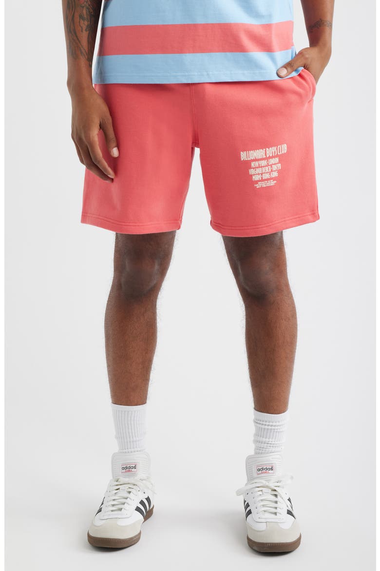 Satellite Logo Detail Cotton Fleece Drawstring Shorts, Main, color, ROSE OF SHARON