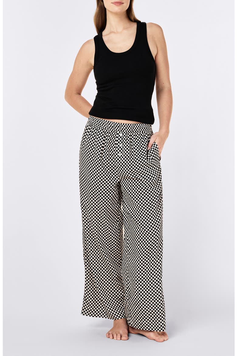Anais Wide Leg Cotton Blend Pajama Pants, Alternate, color, BLACK ECRU