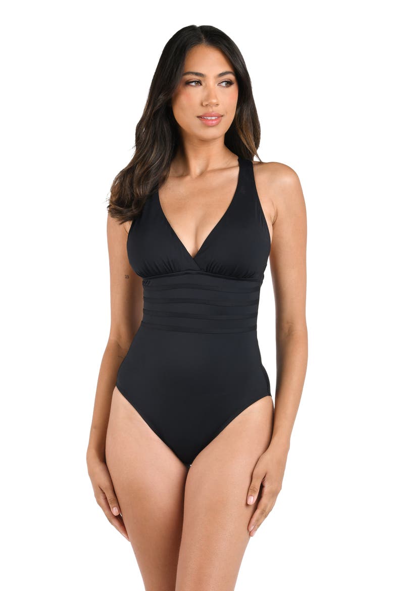 Cross Back One-Piece Swimsuit, Alternate, color, BLACK