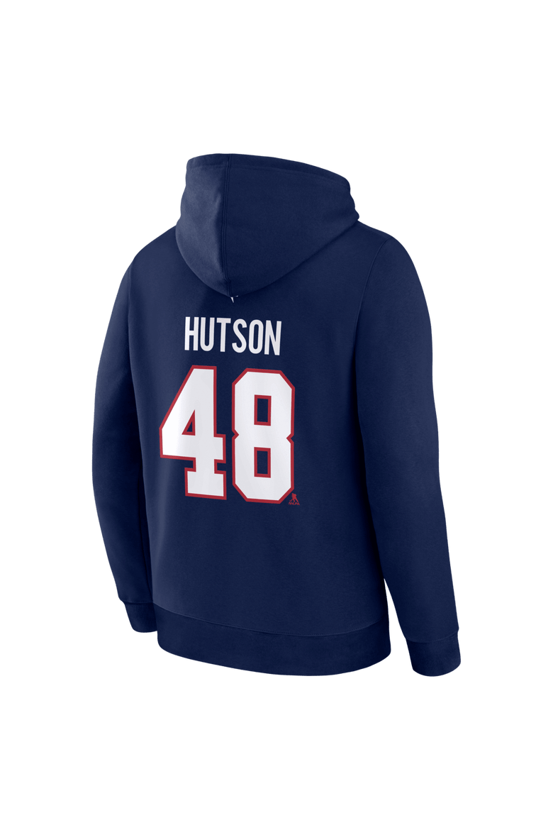 Men's Fanatics Lane Hutson Navy Montreal Canadiens Authentic Stack Name & Number Hoodie, Alternate, color, Navy