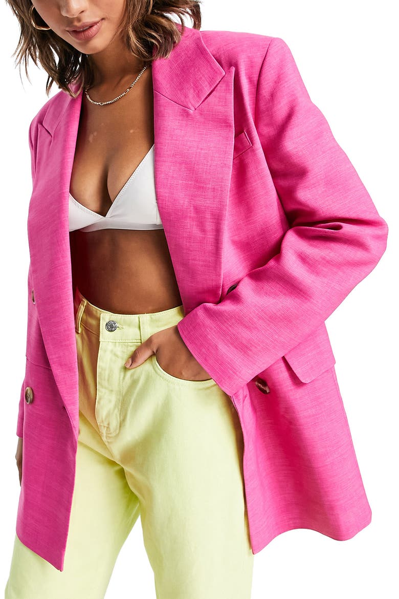 Bold Shoulder Double Breasted Blazer, Main, color, BRIGHT PINK