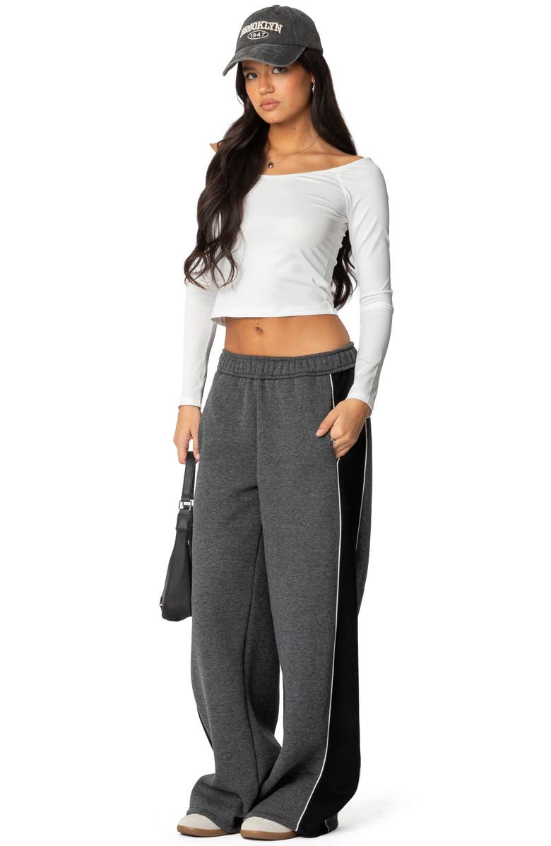 EDIKTED Contrast Stripe Wide Leg Sweatpants, Alternate, color, Dark-Gray