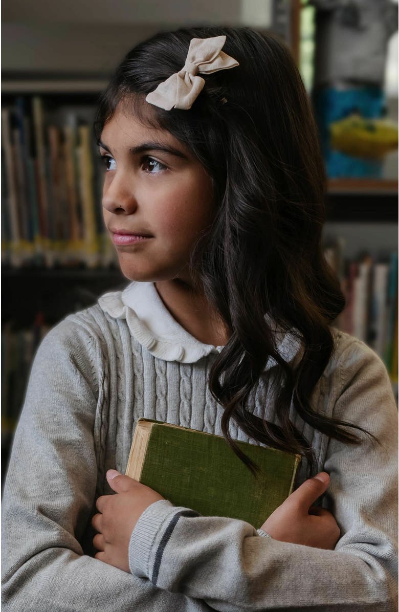 Hope & Henry Kids' Organic Long Sleeve Cable Knit Peter Pan Collar Sweater Dress, Alternate, color, Gray Heather Cable